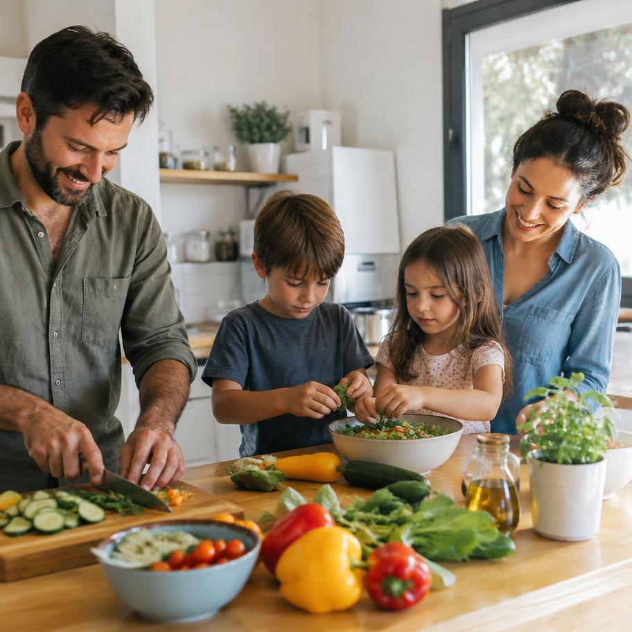 Familie kocht gemeinsam
